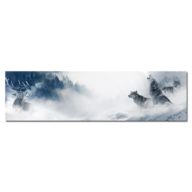 Wolf Pack on Snow Mountain Canvas Art Painting