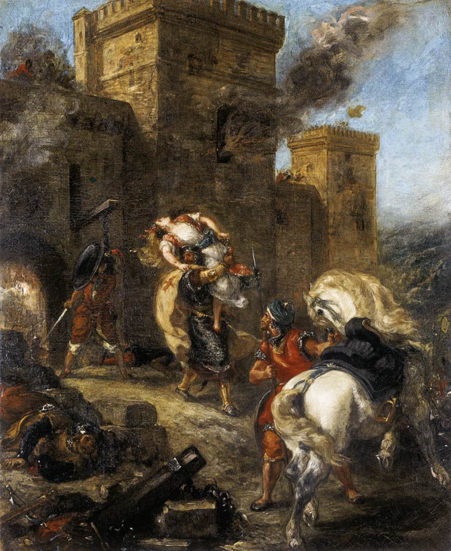 Rebecca Kidnapped by the Templar, Sir Brian de Bois-Guilbert by Eugène Delacroix Reproduction Painting by Blue Surf Art
