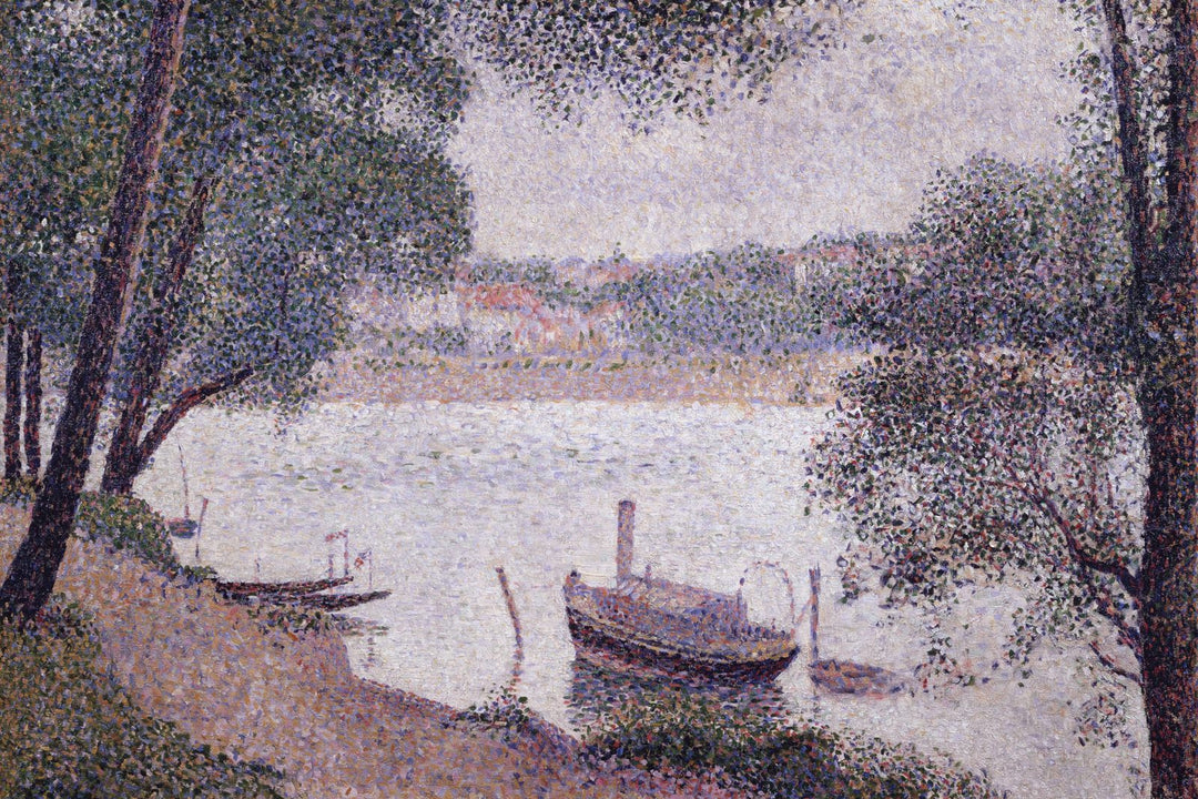 River Landscape with a boat by Georges Seurat Reproduction Painting by Blue Surf Art
