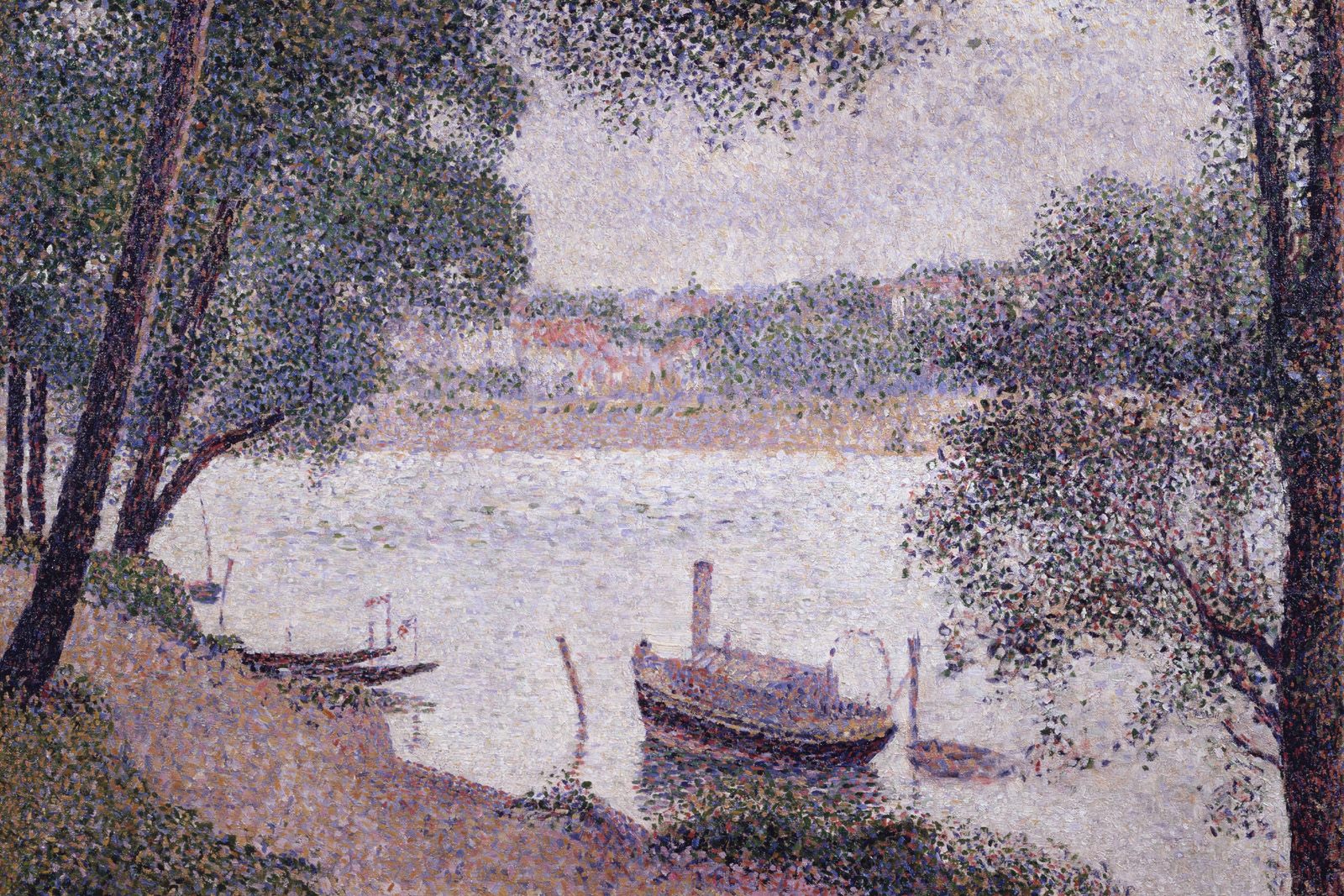 River Landscape with a boat by Georges Seurat Reproduction Painting by Blue Surf Art