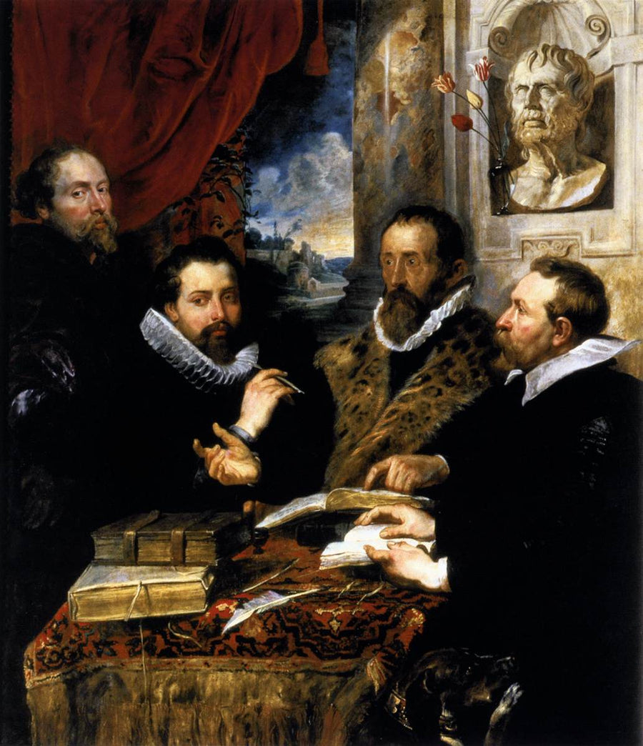 Selfportrait with brother Philipp, Justus Lipsius and another scholar by Peter Paul Rubens Reproduction Oil Painting on Canvas