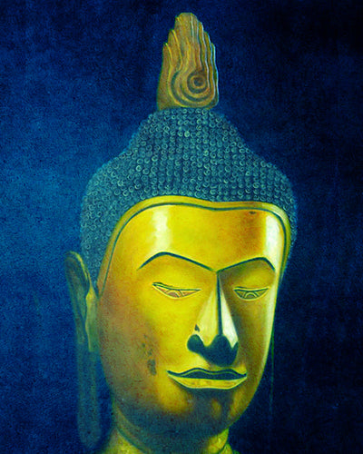 Indigo Buddha Portrait Oil Painting on Canvas