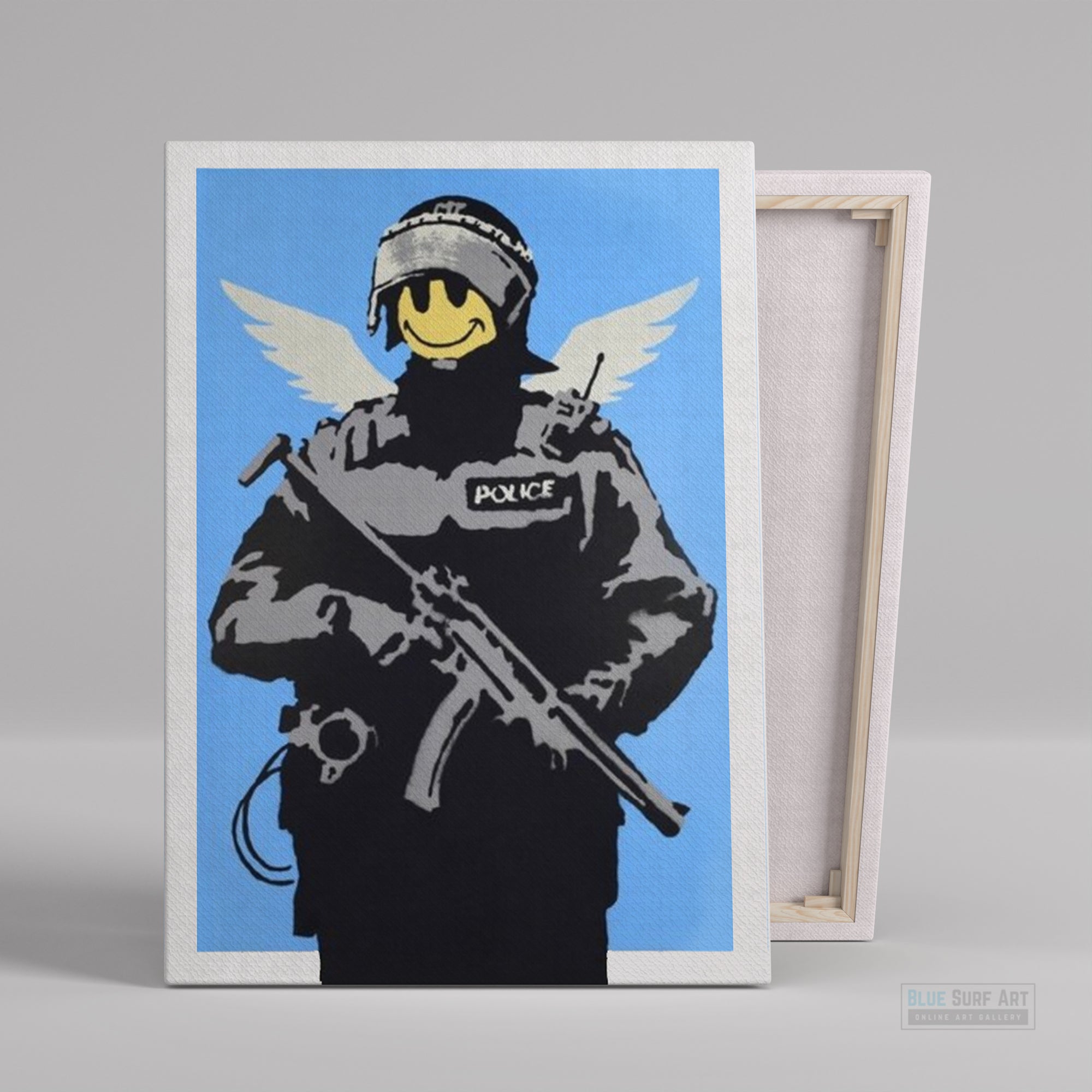 Flying Copper Banksy Street Art Original Oil Painting 100% Handmade Art for Sale