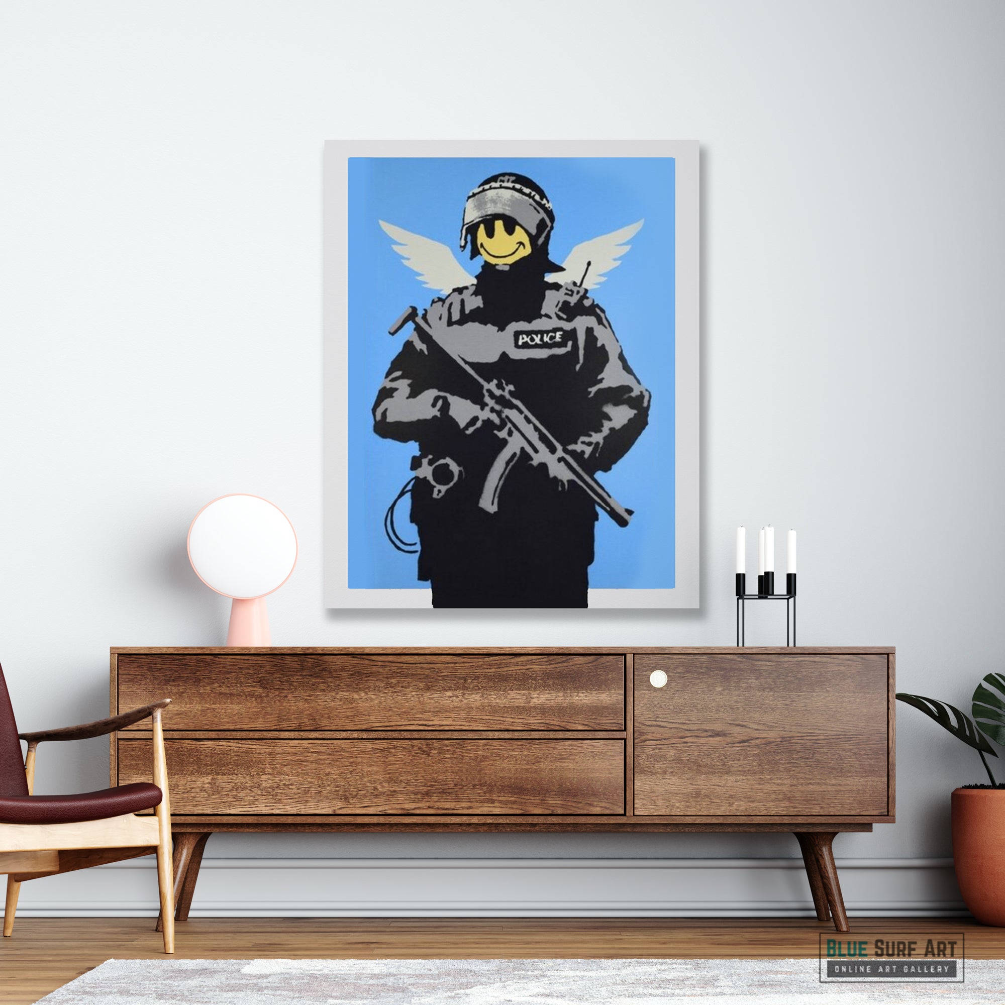 Flying Copper Banksy Street Art Original Oil Painting 100% Handmade Art for Sale