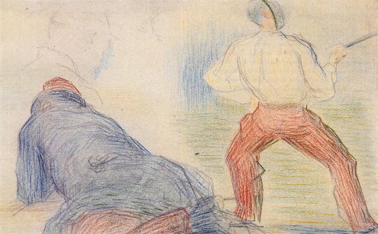 Soldier Fencing, Another Reclining by Georges Seurat Reproduction Painting by Blue Surf Art