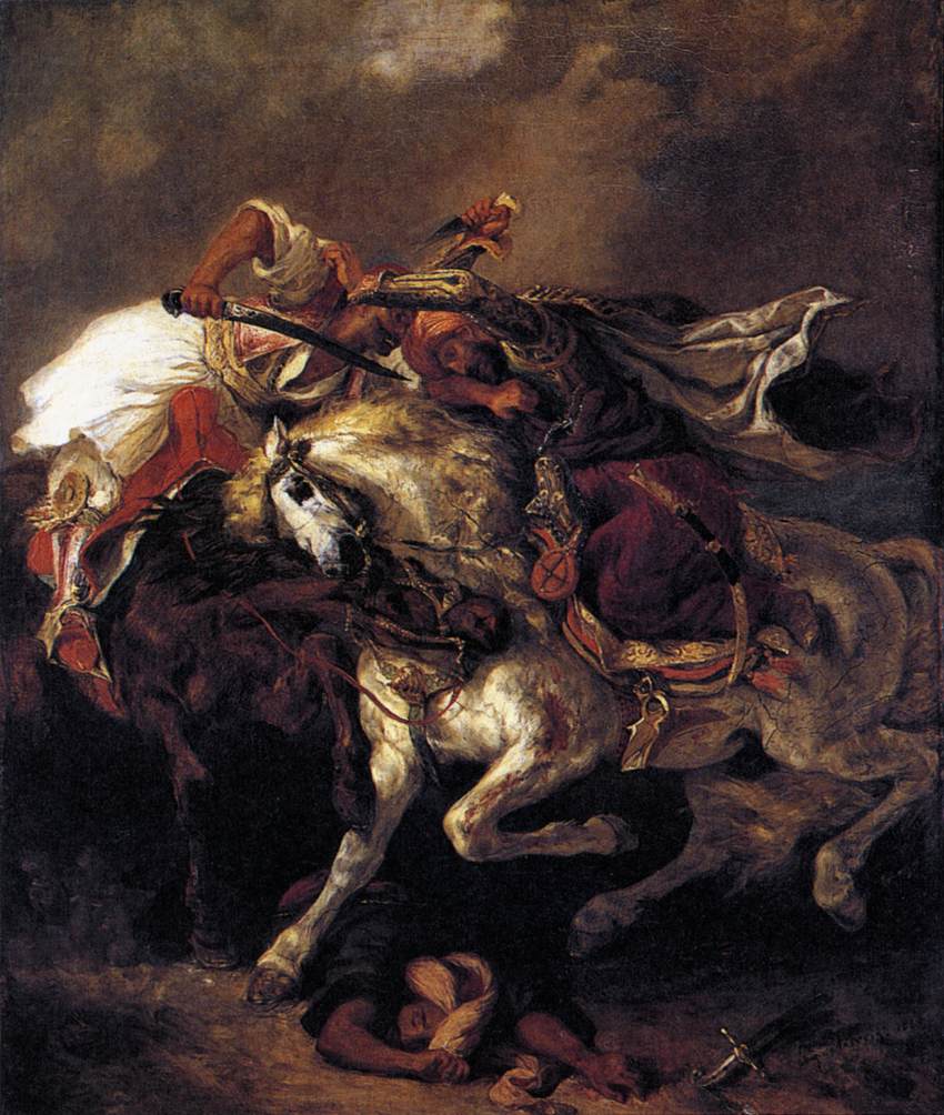 The Battle of Giaour and Hassan by Eugène Delacroix Reproduction Painting by Blue Surf Art