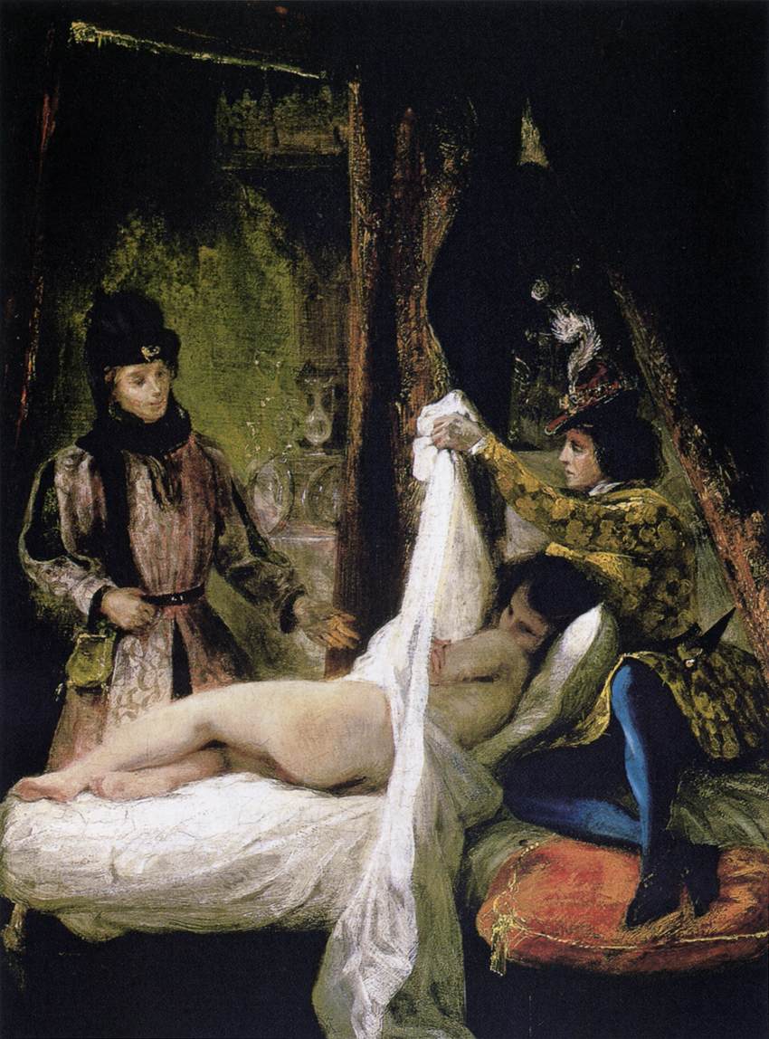 The Duc d'Orleans Showing his Mistress to the Duc de Bourgogne by Eugène Delacroix Reproduction Painting by Blue Surf Art
