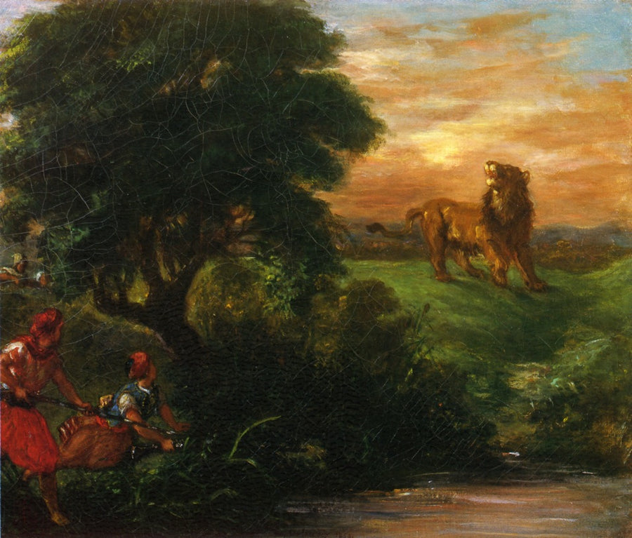 The Lion Hunt by Eugène Delacroix Reproduction Painting by Blue Surf Art