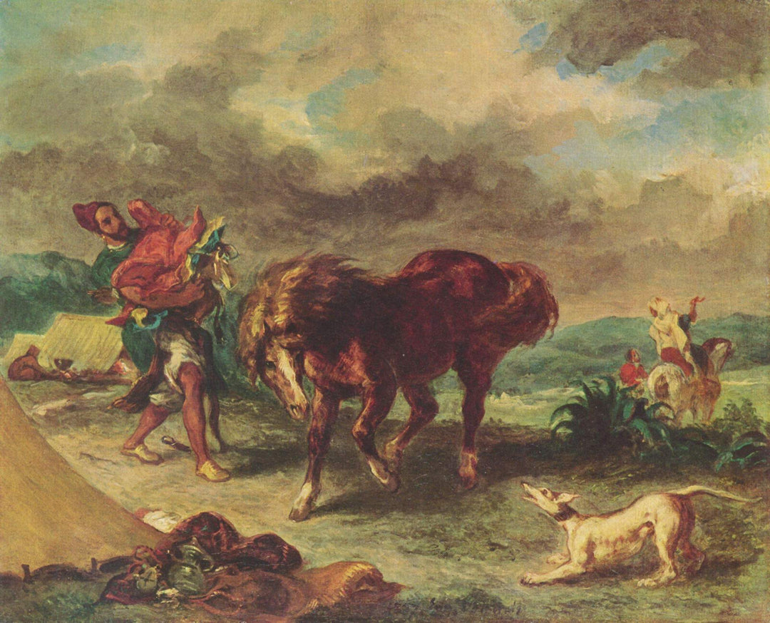 The Moroccan and his Horse by Eugène Delacroix Reproduction Painting by Blue Surf Art