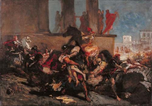 The rape of Sabine women by Eugène Delacroix Reproduction Painting by Blue Surf Art
