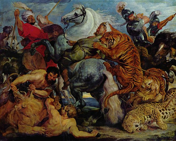Tiger and Lion Hunting by Peter Paul Rubens Reproduction Oil Painting on Canvas