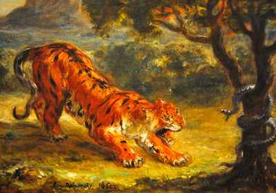 Tiger and Snake  by Eugène Delacroix Reproduction Painting by Blue Surf Art