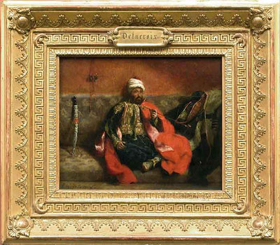 Turk Sitting Smoking on a Couch by Eugène Delacroix Reproduction Painting by Blue Surf Art