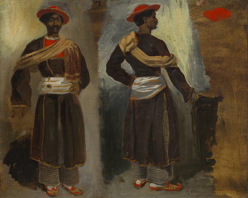 Two Views of a Standing Indian from Calcutta by Eugène Delacroix Reproduction Painting by Blue Surf Art