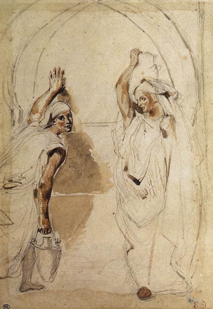 Two Women at the Well by Eugène Delacroix Reproduction Painting by Blue Surf Art