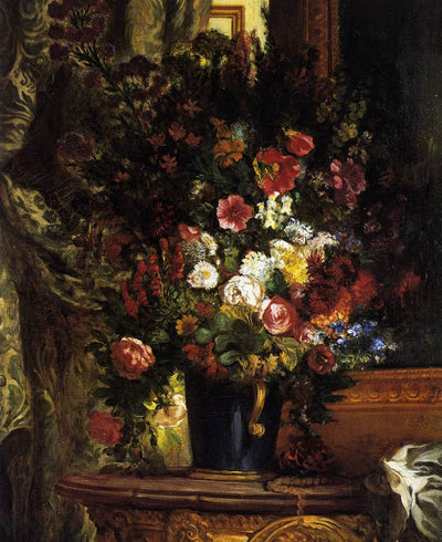 Vase of Flowers on a Console by Eugène Delacroix Reproduction Painting by Blue Surf Art