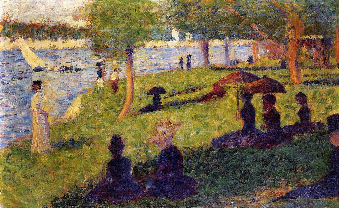 Woman Fishing and Seated Figures by Georges Seurat Reproduction Painting by Blue Surf Art