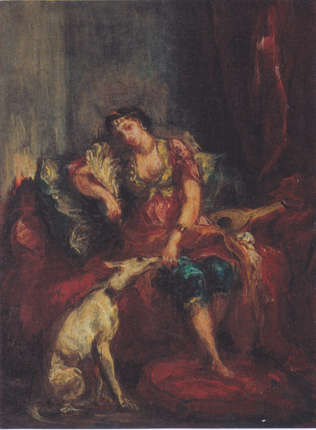 Woman from Algiers with Windhund by Eugène Delacroix Reproduction Painting by Blue Surf Art